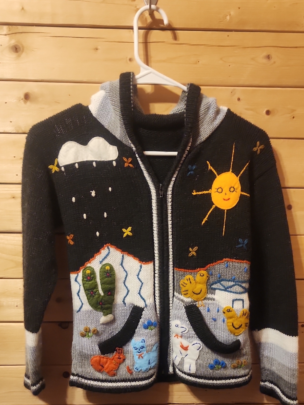 Kids Handmade Knitted Hooded Cardigan Size 10 Unisex